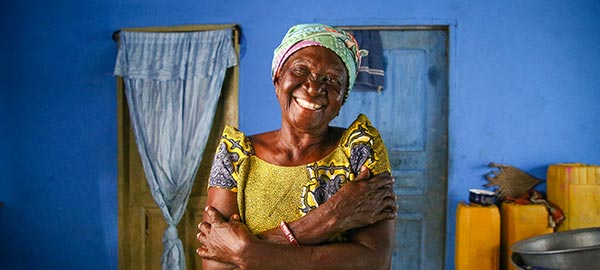 A smiling elderly woman