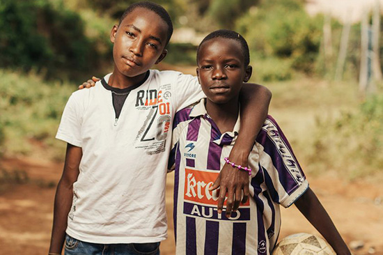 Children playing soccer