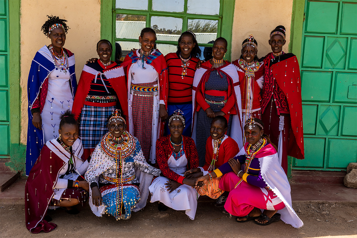 group of women in front of the church