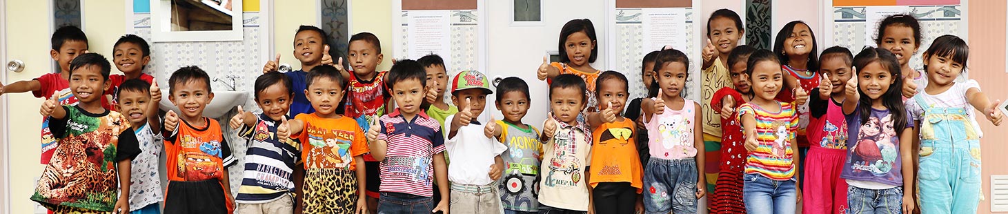 A large group of children standing together