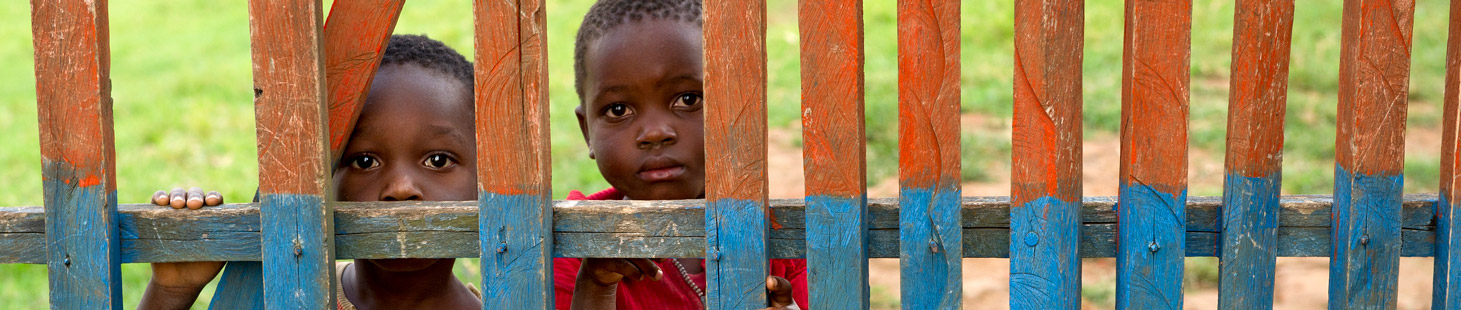 Two boys behind a fence